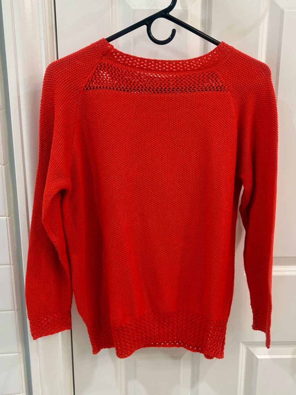 Vintage Tomato Red Embroidered Girl Hat Intarsia Textured Knit Lace Trim Sweater - Picture 8 of 9